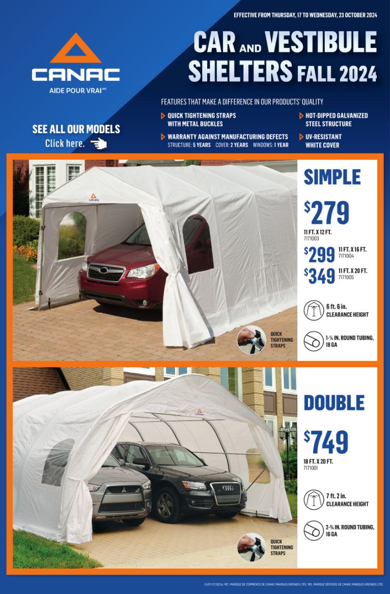 Flyer Canac - Car and Vestibule Shelters 2024 - 6879587 17 Oct 2024 - 23 Oct 2024